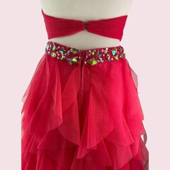 Masquerade coral color Strapless Ruffled Gown With Rhinestones Size 1/2 Prom Dre - Picture 6 of 15